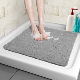 Non-Slip Shower Mat, 53 x 53 cm, Soft Comfort Safety Bath Mat with Drainage Holes, PVC Loofah Massage Shower Mats for Wet Areas, Quick Drying (Grey, 53 x 53 cm)