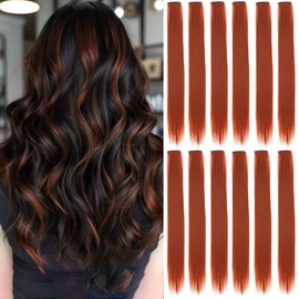 12 Pcs coffee hair extensions 22 Inch Straight colored hair colorful clip in extensions Highlight Party for Kids Girls and Women Gift (coffee-color,27)
