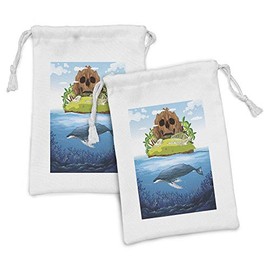 Ambesonne Whale Fabric Pouch Set of 2, Huge Whale Diving into Ocean in Rainbow Hand Drawn Image Perfect for Teens Print, Small Drawstring Bag for Toiletries Masks and Favors, 9" x 6", Multicolor