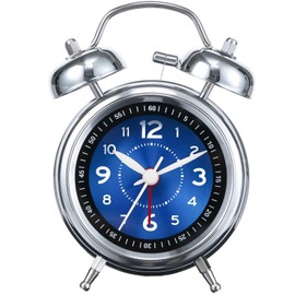 AKCISOT Loud Alarm Clock for Heavy Deep Sleepers,3 Inches Analog Metal Twin Bell Clocks Battery Operated with Backlight for Bedroom Bseide, Old Fashioned for Desk Home Decoration (Blue)