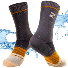 DRYMILE Slim Waterproof Socks, Thin Moisture Wicking Winter Waterproof Socks for Men & Women, Golf, Cycling - Crew (XL, Charcoal and Khaki)