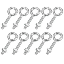 PATIKIL M8x40mm Eye Bolts, 10 Pcs Carbon Steel Threaded Eyebolt Eye Hooks Screws with Nut for Hanging or Securing Cables Silver