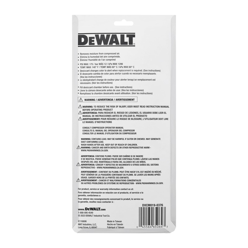 DEWALT 3/8" NPT Inline Desiccant Dryer with Clear Windows for