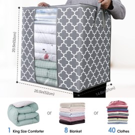 WISELIFE Storage Bags 8 Pack/100L Large Blanket Clothes Organization and Storage Containers for Comforters,Bedding, Foldable Organizer with Reinforced Handle, Clear Window, Sturdy Zippers,Light Gray