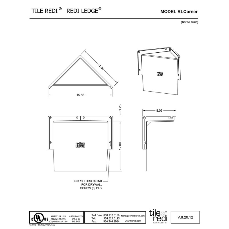 Tile Redi USA RLCorner Redi Ledge Shower Ledge, 15.56" W