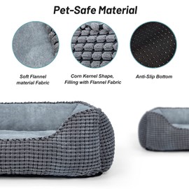 MIXJOY Dog Bed for Large Medium Small Dogs, Rectangle Washable Sleeping Puppy Bed, Soft Calming Cat Beds for Indoor Cats, Orthopedic Pet Sofa Bed, Anti-Slip Bottom with Multiple Size (20'', Grey)
