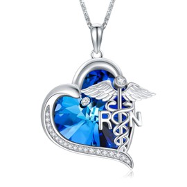 TOUPOP Christmas Gifts for Nurse Nurse Gifts 925 Sterling Silver RN Caduceus Necklace with Blue Crystal Medical Jewelry Gift for Women