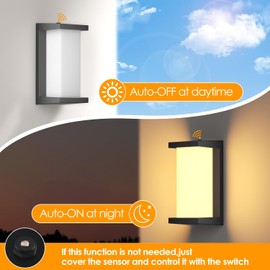 OTeedo 2 Pack Dusk to Dawn Outdoor Wall Lamp Porch Lights,3 Color Modern Exterior Lighting Fixtures,Outdoor Waterproof for Front Porch Light,LED Wall Mount Sensor Outside Lights for House,Garage,Yard