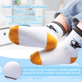 HYzgb Baby Socks 12-24 Months Toddler Socks Boys with Grips 1-2-3 Years Old 12 Pairs Cotton Non Slip Crew Socks, 1T-2T-3T Toddlers Baby Boys Gift (Multi-Colors)