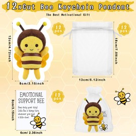 RoundFunny 12 Sets Emotional Support Bee Gifts Included 12 Mini Bee Stuffed Animal Toys Plush Keychain 12 Inspirational Cards 12 Organza Bags Bee Themed Party Favors Positive Gift for Student