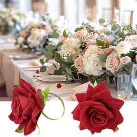 Hdtyyln Napkin Rings Set of 6, Valentine Flower Napkin Rings, Red Rose Napkin Holders for Cloth Napkins, Napkin Buckles for Valentine Wedding Party Holiday Dinner Table Decoration
