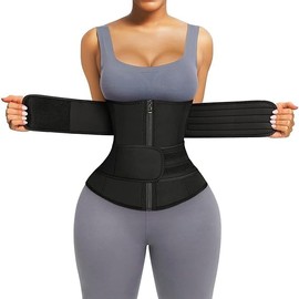 DIAVANIH Sweat Waist Trainer for Women Two Belts, Neoprene Workout Corset Waist Trainer Cincher Trimmer Shaper Zipper (Large) Black