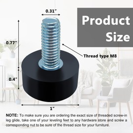 8pcs M8 Adjustable Rubber Furniture Levelers Screw in Threaded Furniture Legs Leveling Feet -Adjustable Furniture Feet –Iron Chair Leg Levelers -Floor Protector Heavy Duty Leveling Feet Glides