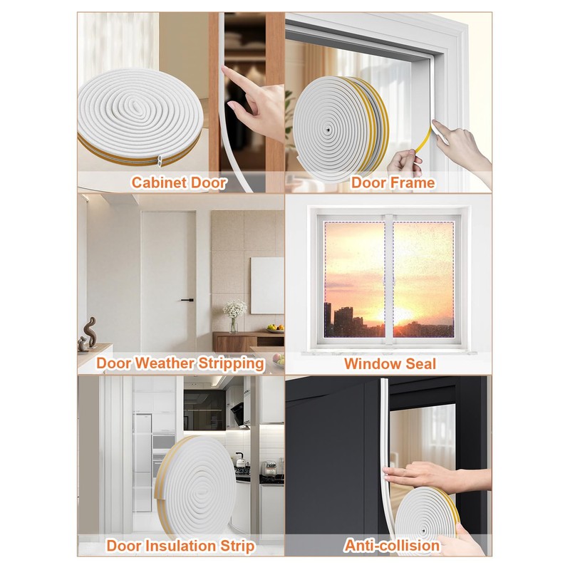 32.8 Ft Weather Stripping Door Seal Strip,Self Adhesive Door Soundproofing