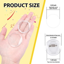 Happizza 1.97 Inch Button Maker DIY Clear Button Pins 50 Pack, Acrylic Button Making Kit, Make Your Own Buttons, Picture Photo Buttons for School Crafts Supplies, Blank Button Pins with Round Paper