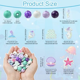 KitBeads 100pcs Random Ocean Wood Beads Purple Sea Beads Wooden Mermaid Shell Sea Life Beads for Bracelets Jewelry Making Necklace Crafts Bulk Pack