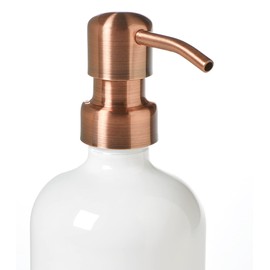 White Soap Dispenser with Antiqued Copper Metal Pump - 16oz Glass Bottle for Liquid Soap, Lotion or Shampoo by Industrial Rewind (White/Copper)