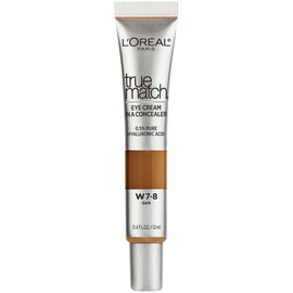 L’Oréal Paris True Match Eye Cream in a Concealer, 0.5% hyaluronic acid, Dark W7-8, 0.4 fl. oz.