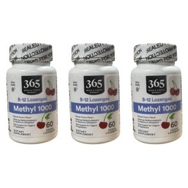 365 3-Pack 365 by Whole Foods B-12 Lozenges Methyl 1000 - 60 Vegan Lozenges Each