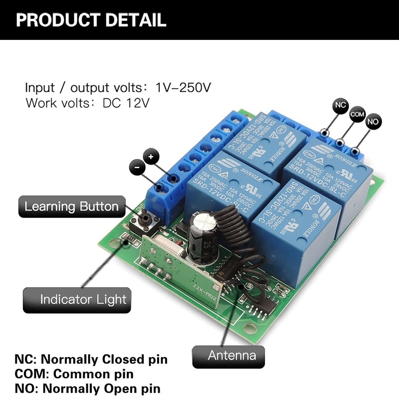 DieseRC DC 12V Wireless Relay Remote Control Switch 433MHz RF