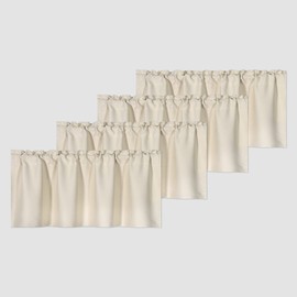 DECOVSUN 4 Panels Beige Valance for Windows 42x18 Inch Solid Thermal Insulated Blackout Rod Pocket Kitchen Short Curtain Toppers Valance for Bathroom Living Room