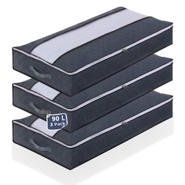 Underbed Storage Bag, 3 Pack Foldable Large Capacity Storage Non-Woven Bags, Storage Bags with Clear Window Reinforced Handles Zippered (Grey)