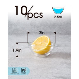 beroca Mini Glass Bowls, 3in 2.5oz Small Prep Bowl, 10 pcs Pinch Bowls, Stackable Bowls for Dipping Spices Sauce, Lead-free