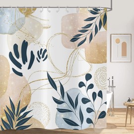 Hnmdmyi Boho Shower Curtain 180x180, Abstract Leaves Plant Shower Curtains Mid Century Modern Minimalist Geometric Aesthetic Art Bathroom Curtains with Hooks Waterproof Fabric Washable Bath Curtains