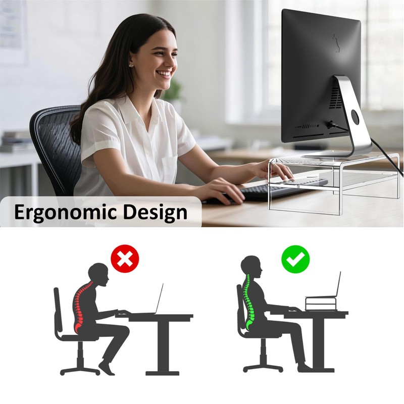 Egchi Clear Acrylic Monitor Stand Riser 2 Tier, 5.12 Inches