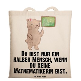 Mr. & Mrs. Panda Tote Bag Mathematician with Heart - Gift, Gift, Student, Math, Shopping Bag, Jute Bag, Bachelor, Math Lesson, Bag, Company, Fabric Bag, Anniversary, Master, Work, cream-coloured