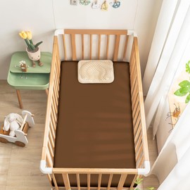 Ersmak 2 Pcs Satin Crib Sheets, Silky Comfy Breathable Baby Crib Sheets for Boys Girls, Fits Standard Crib and Toddler Mattresses, Brown, 28 x 52 x 9 in