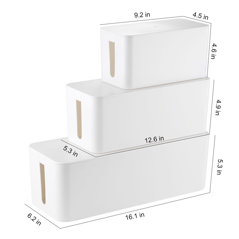 3 Pack Cable Management Box with 18 PCS Cable Management