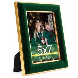 KSROECUD 5x7 Velvet Picture Frame, Green Velvet Photo Frames with Vintage Gold Border, HD Real Glass Horizontal & Vertical Display for Tabletop and Wall Decor (1 Pack)