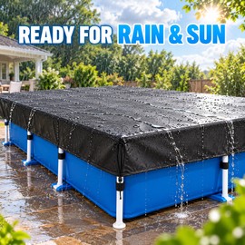 7 x 4 Ft Rectangular Above Ground Pool Cover, 210D Oxford Waterproof UV Protective Cover with Straps