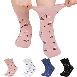 ZFSOCK Women's Cotton Crew Socks: Breathable Cotton Socks with Comfort Waistband Without Seam Socks Ideal for Fruan Women Girls in Office School and Leisure, Floral pattern, 39 - 42