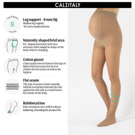 CALZITALY Maternity Pantyhose Stocking with Bellyband, Italian Hosiery, Pregnancy Tights 20 Denier (Medium, Skin)