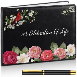 Yingzhao Memorial Funeral Guest Book with Pen 144 Pages Cardinal Funeral Guest Sign in Book for Memorial Service Celebration of Life Party Supplies in Loving Memory(Flower)