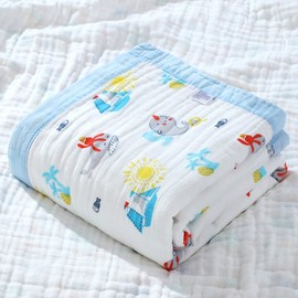 Muslin Baby Blanket, 6-Layer Cuddly Blanket, Cotton, 110 x 110 cm, Wrap Blanket, Newborn Girl, Boy Soft Blanket for Bath, Towel, Children's