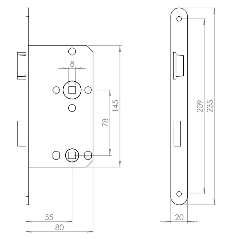 ABUS 61770 ES WC L S 55 78 20 Mortice