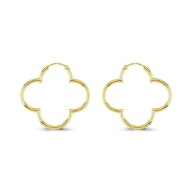 Cassini Women's Creole Earrings in Clover Shape in Silver, Gold and Rose Gold, Large Hoop Earrings, Sterling Silver