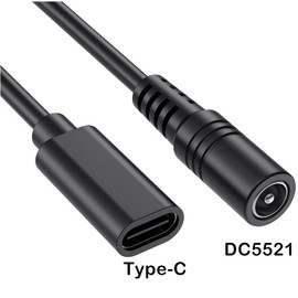 Traovien DC 5.5mm x 2.1mm to USB C Power Cable,5V 3A DC 5521 Female to USB Type-C Female Power Jack Extension Charge Cord for Phones Table- 30cm .2Pcs (5521 Female/TypeC Female)
