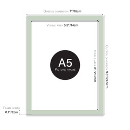 Almost Frameless A5 Mint Green Picture Frame Set of 3, Display A5 Picture Gallery Wall, Poster, Photo, Artwork, or Print, Mint Green