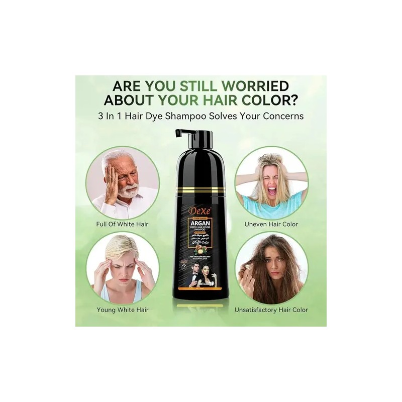 Shampoo Tinte Argán Negro Cubre Canas Barba Dexe