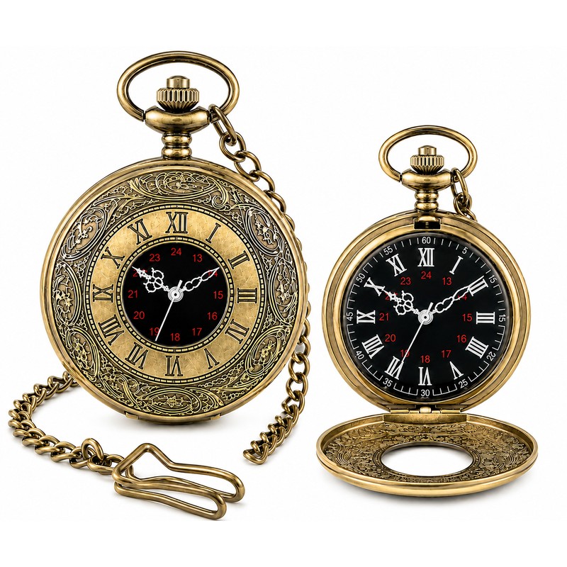 Vintage Roman Numeral Pocket Watch for Men – Engraved Quartz