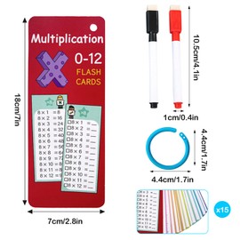 Businey Multiplication Times Tables Flash Cards, 0-12 Times Tables Times, Table Math Card With 2 Dry Erase Multiplication Tables for Kids, 15pcs Educational Math Flashcards for 1st to 3rd Grades