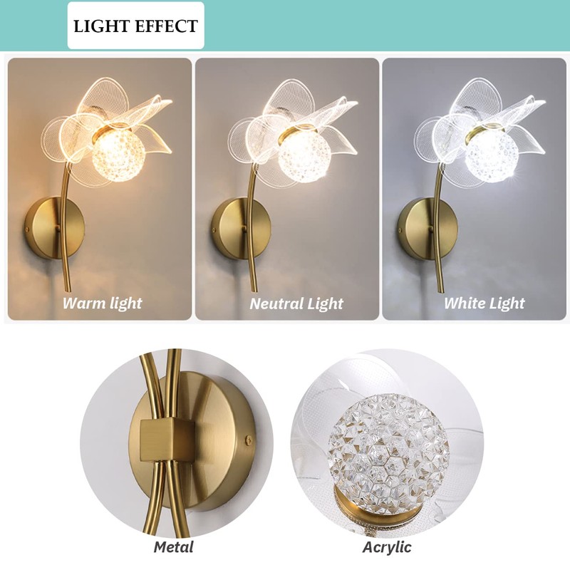 Flower Wall Sconce, LED Elegant Wall Light, Dimmable Wall Mount