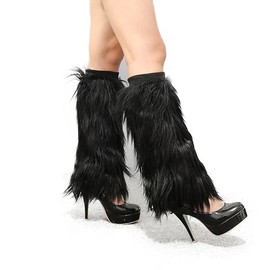 Abien Fluffy Leg Warmers Boot Cuffs Fur Leg Warmers for Rave Black Leg Covers for Party Concert Festival Costumes for Women