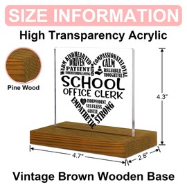 School Office Clerk Gifts, Office Clerk Appreciation Gifts, Secretary Office Gifts, Thank You Gifts for Office Assistant, Acrylic Desk Decor Sign with Wood Stand - FSA157