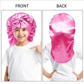 Monopa Long Toddler Silk Bonnet for Sleeping Kids Elastic Satin Bonnets for Kids Curly Hair Braid Bonnet for Boys Girls Infants Night Cap with Stretchy Tie Band(Rose Pink)