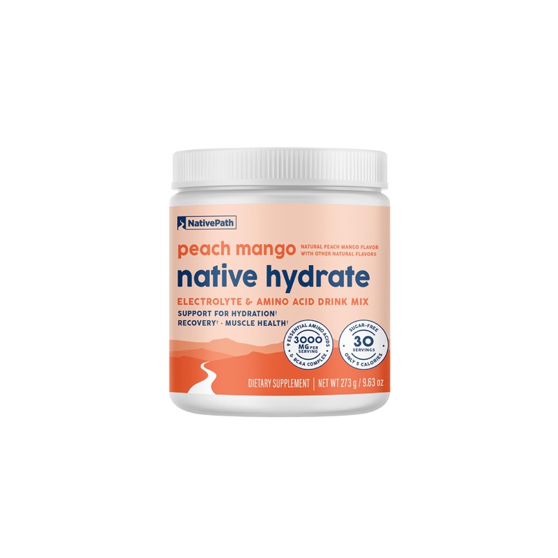 NativePath Native Hydrate, sin azúcar, polvo de electrolitos con BCAA,